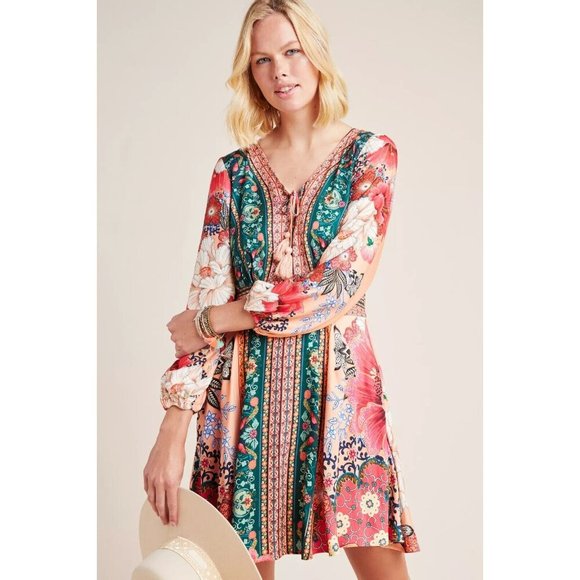 NWT FARM Rio x Anthropologie Topanga Mini in Floral Print V-Neck Dress L $180 - Picture 1 of 7